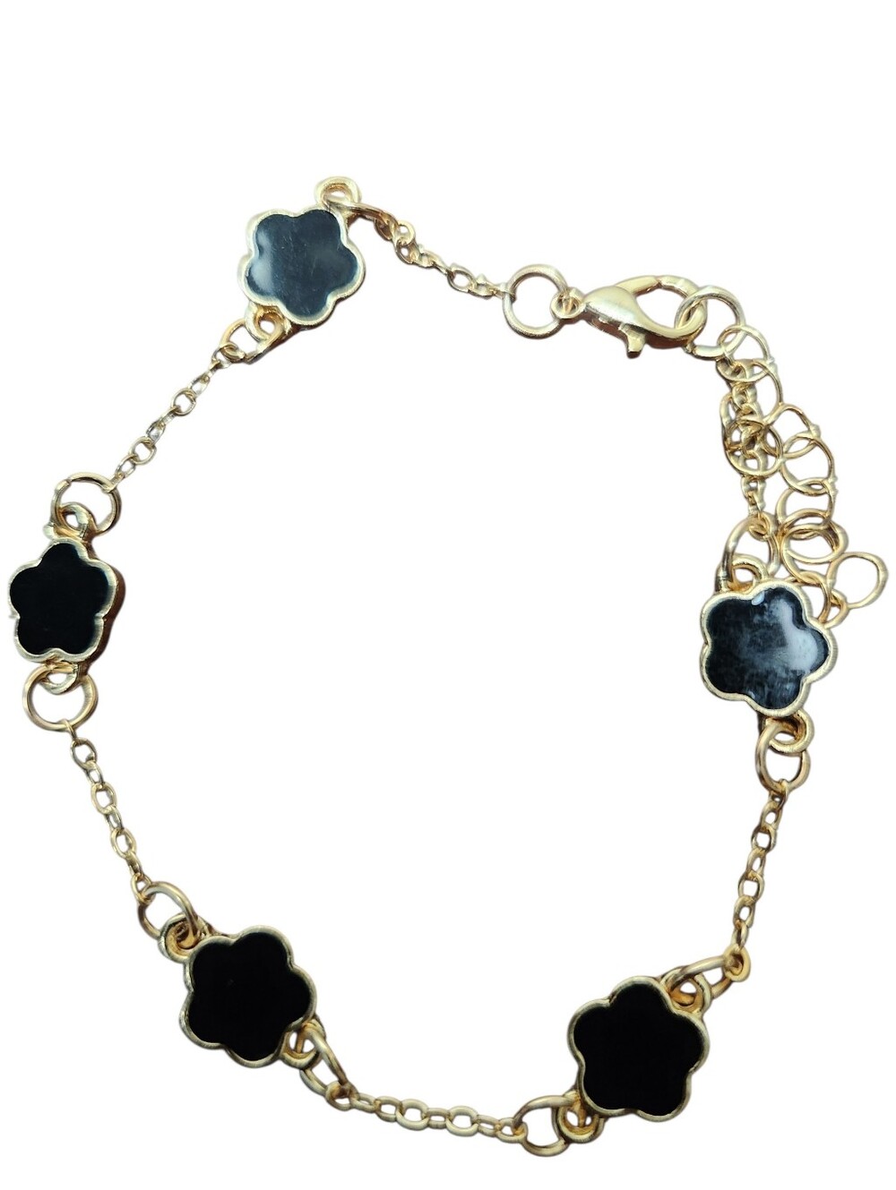 Gold Plated Over Stainless Steel Clover Onyx Necklace, Bracelet,Earrings & Ring - Picture 4 of 5